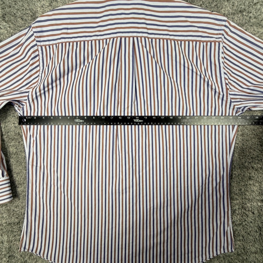 Peter Millar Mens' XL Button Down Shirt Blue Brown Striped Cotton Work Casual - Picture 10 of 11